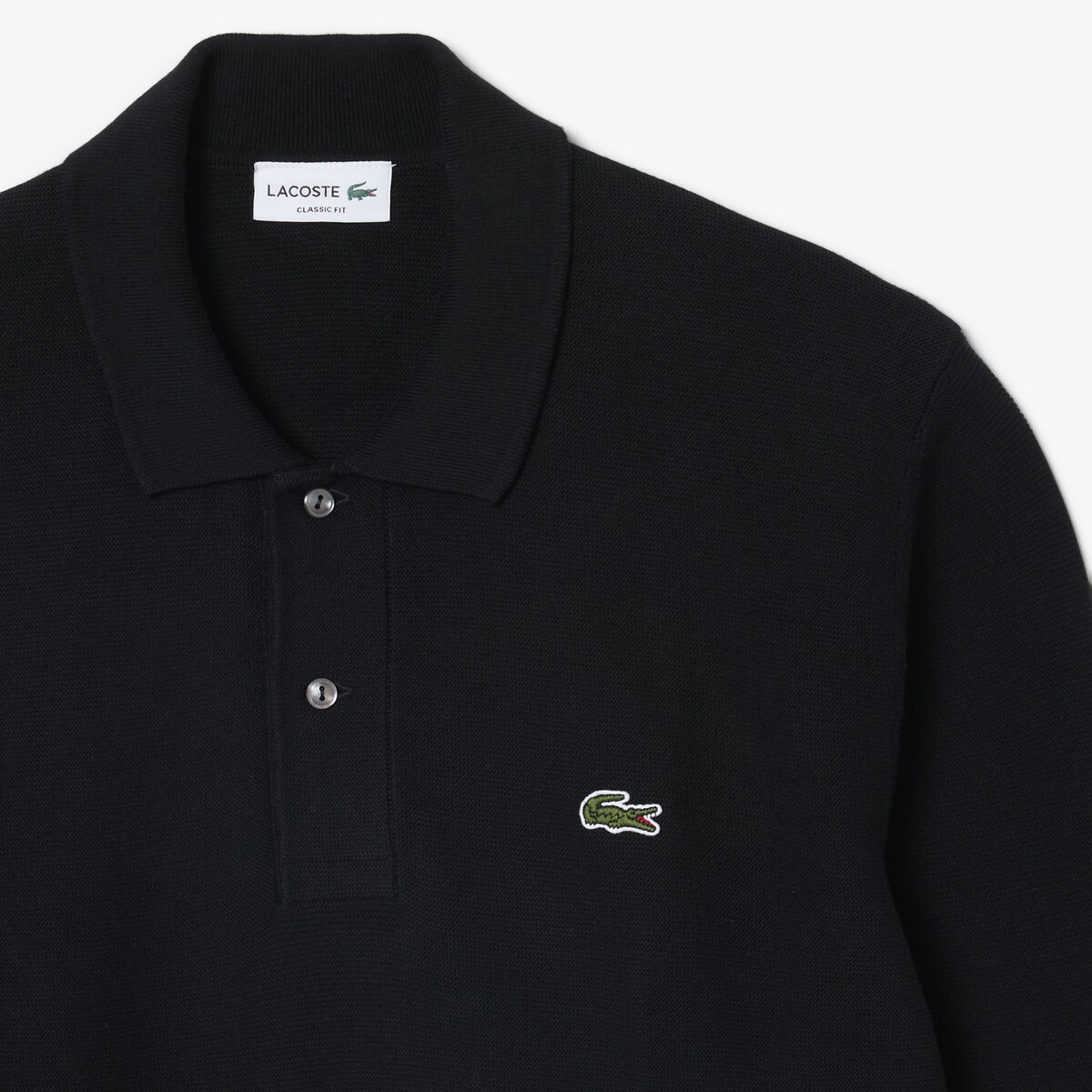 Cotton Garter Stitch Polo Jumper black, LACOSTE