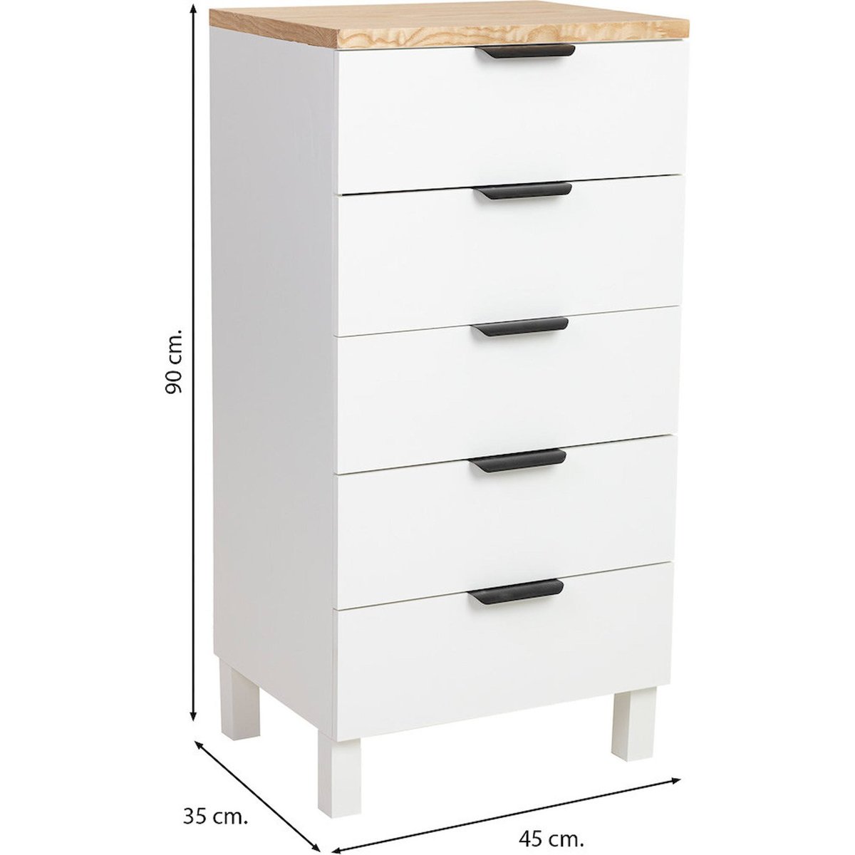 Chiffonnier en bois 5 tiroirs rectangulaire blanc et bois naturel, RECOLLECTION