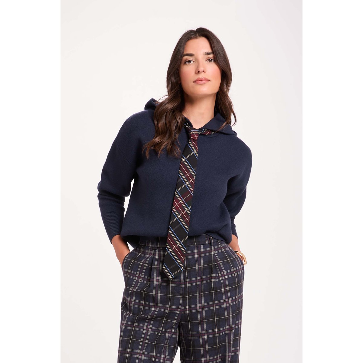 Pantalon large taille haute a carros multicolore, MORGAN