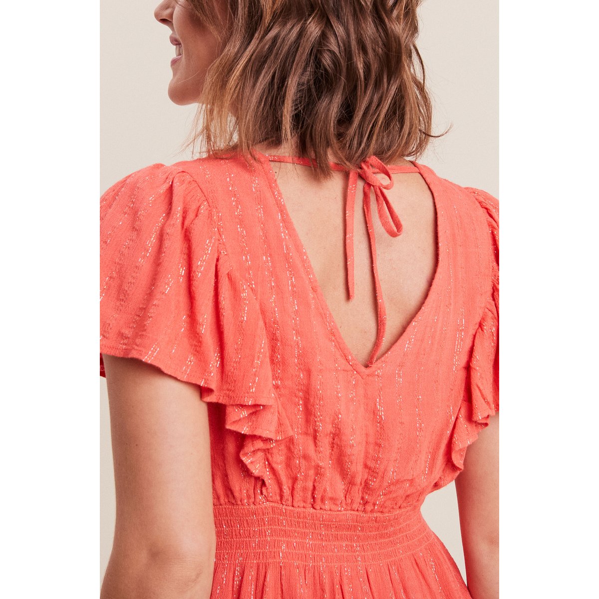 Robe droite fluide smockée orange clair, BREAL