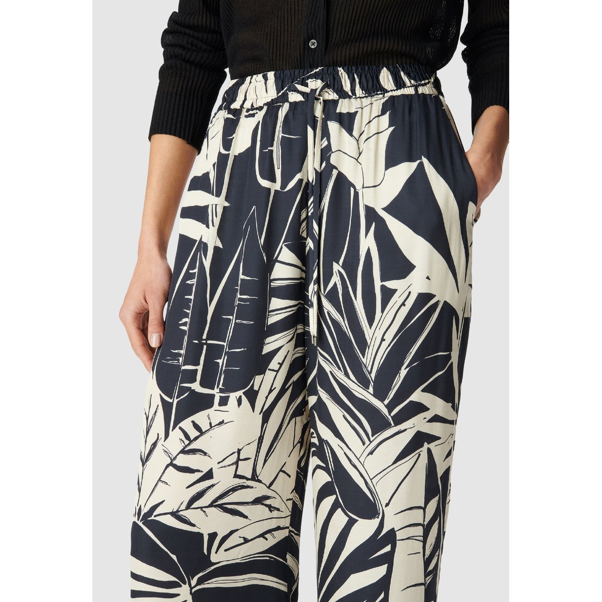 Pantalon imprimé maxi feuilles marine, IKKS