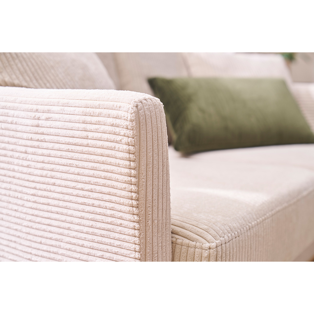 Canapé scandinave déhoussable 2 places en tissu velours côtelé beige et bois clair OSLO beige, MILIBOO