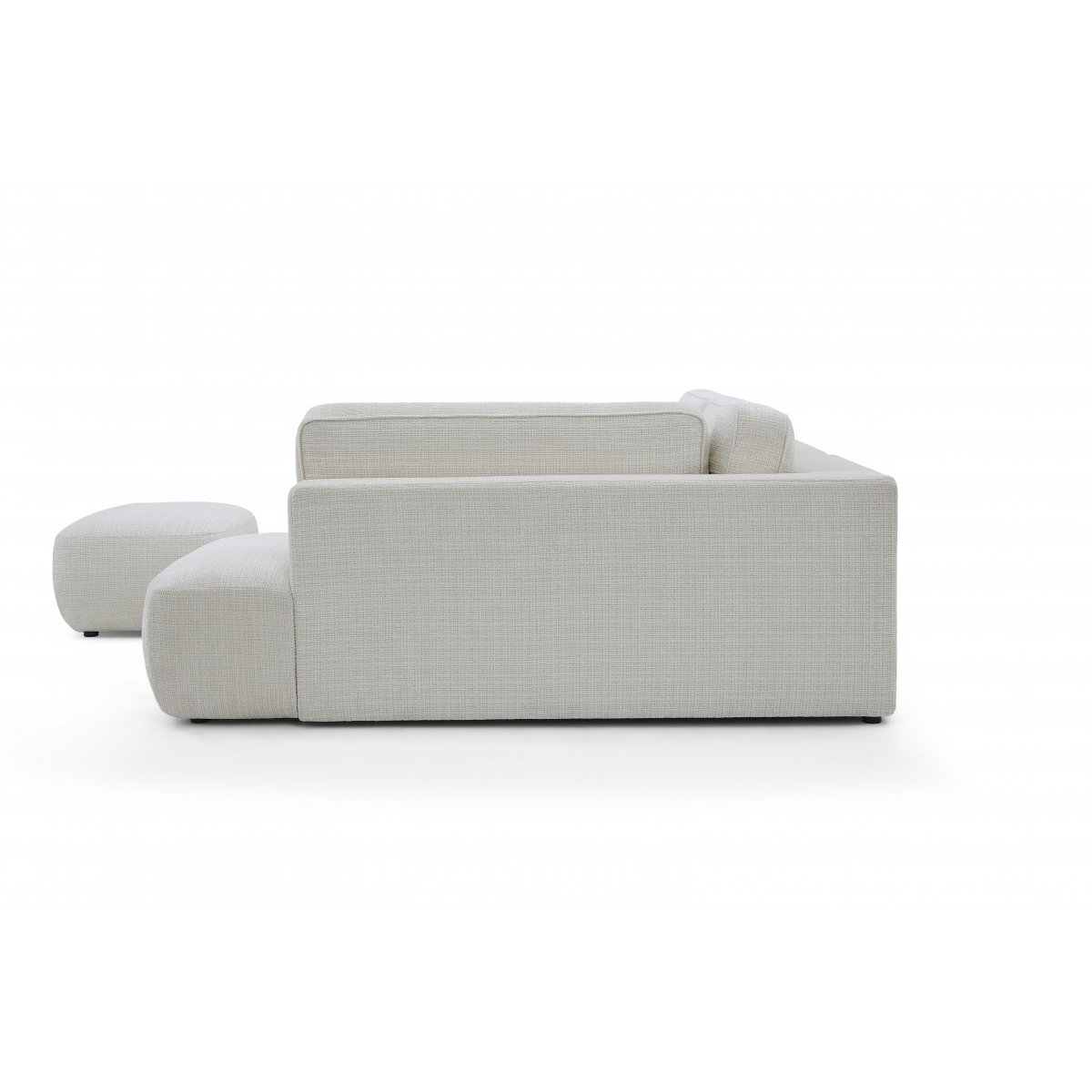 Canapé d'angle convertible 4 places en tissu texturé avec pouf, DENISE blanc, BOBOCHIC