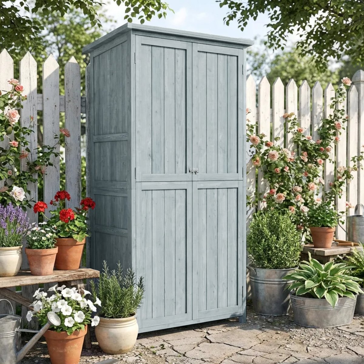 Armoire de rangement d'extérieur Bois de gris, OUTSUNNY