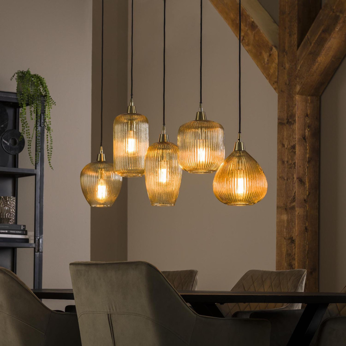 Suspension 5 globes en verre - AMBRE ambre, MATHI DESIGN
