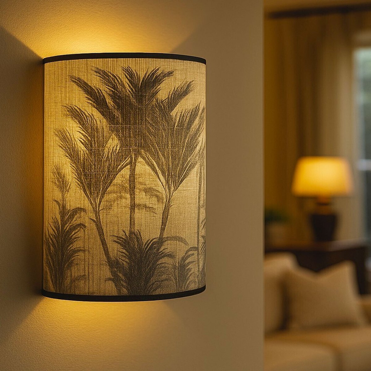 Applique abat-jour mural bambou palmiers 30x25x40cm bois, WADIGA