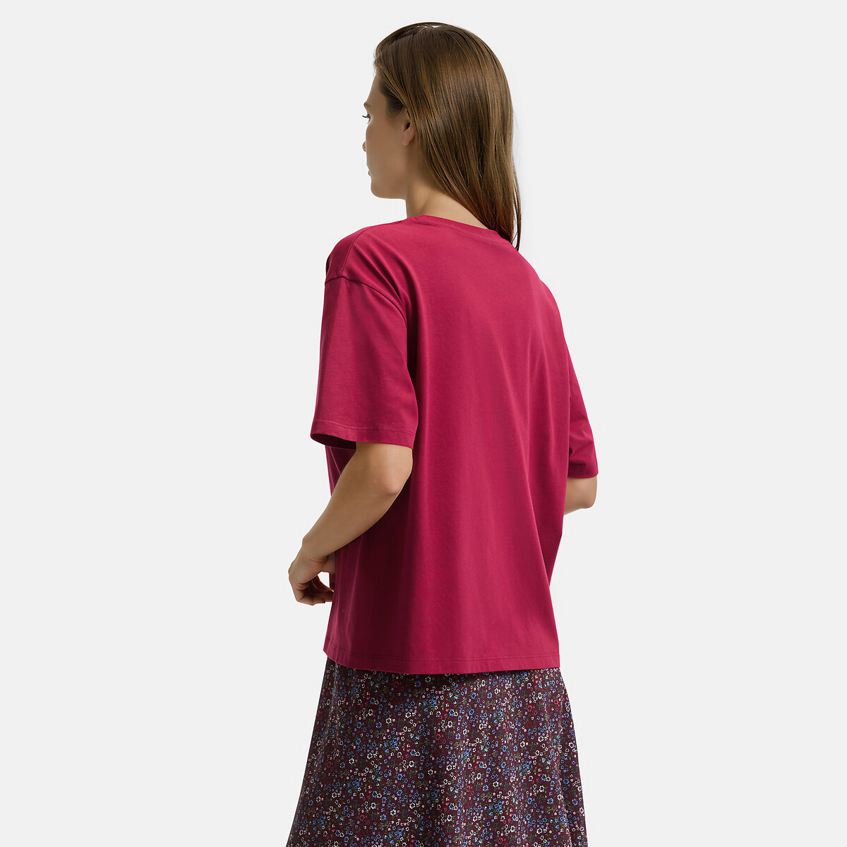 Camiseta amplia de cuello redondo y manga corta rojo burdeos, LA REDOUTE COLLECTIONS
