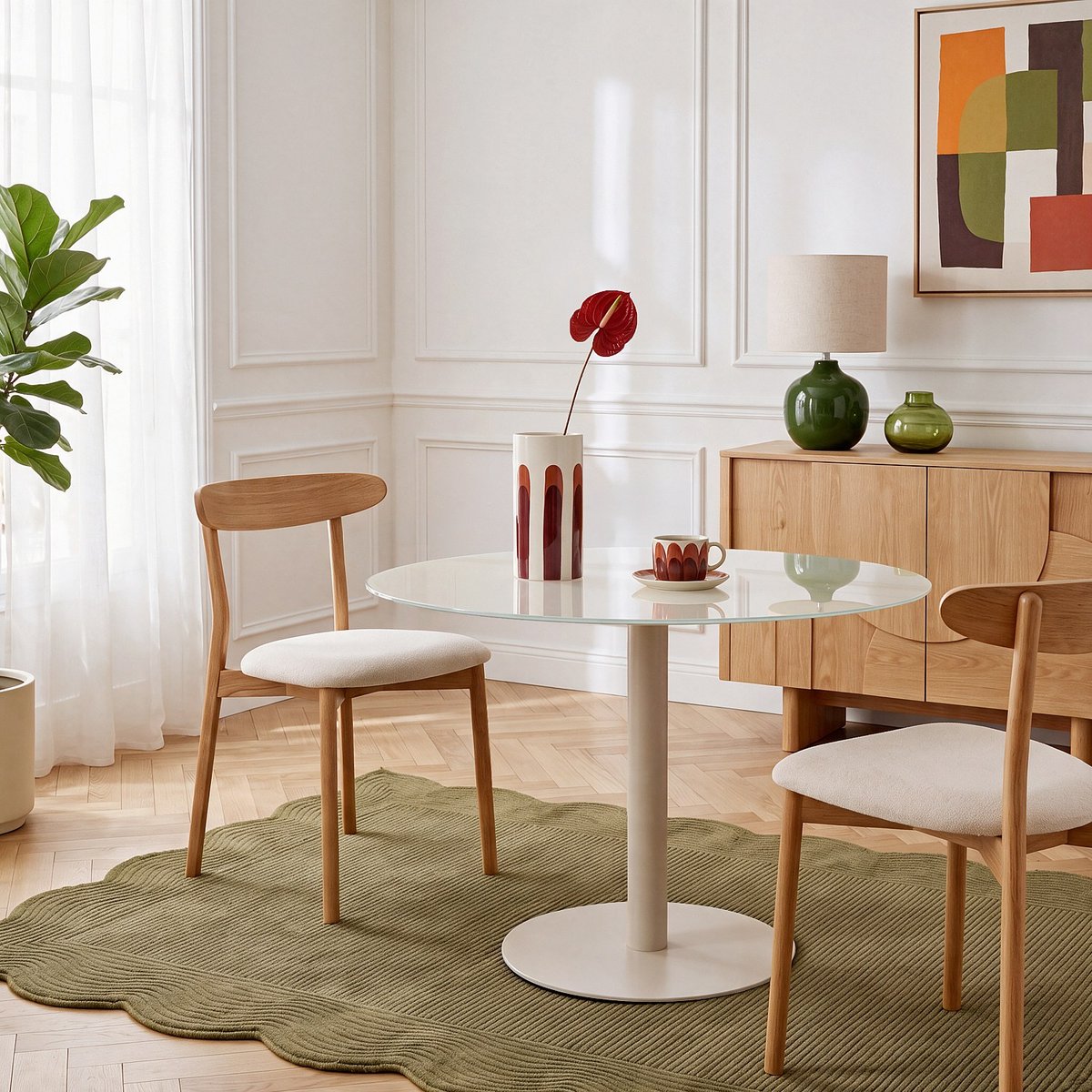 Table à manger métal OLYMPE beige, HABITAT