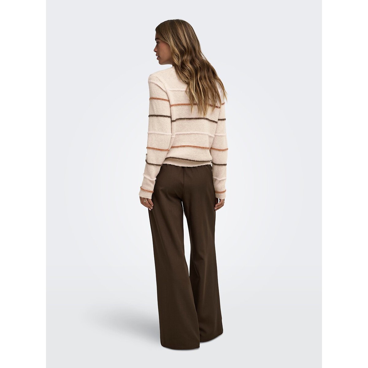 Pull girocollo a righe colorate beige, JDY
