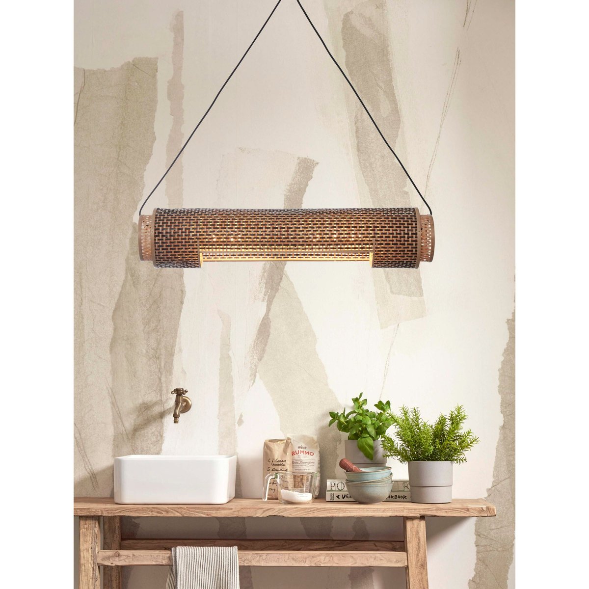 Lampe Suspendue Bambou BHUTAN marron, GOOD & MOJO