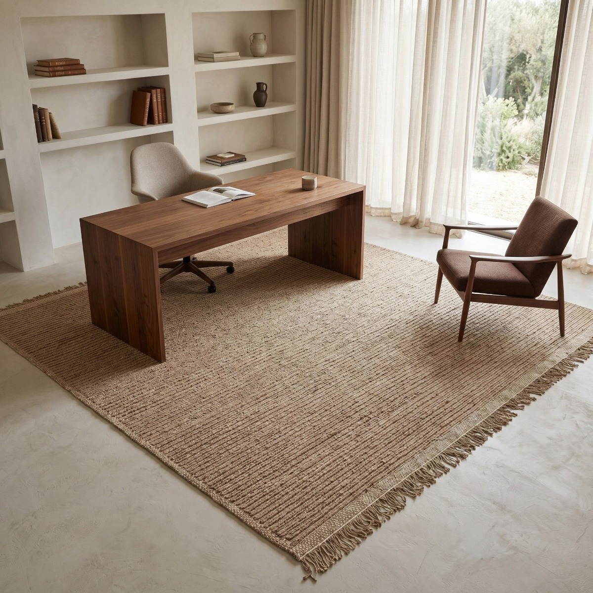 Tapis en jute artisanal avec franges JUTE NATUREL - style bohème beige, THE DECO FACTORY
