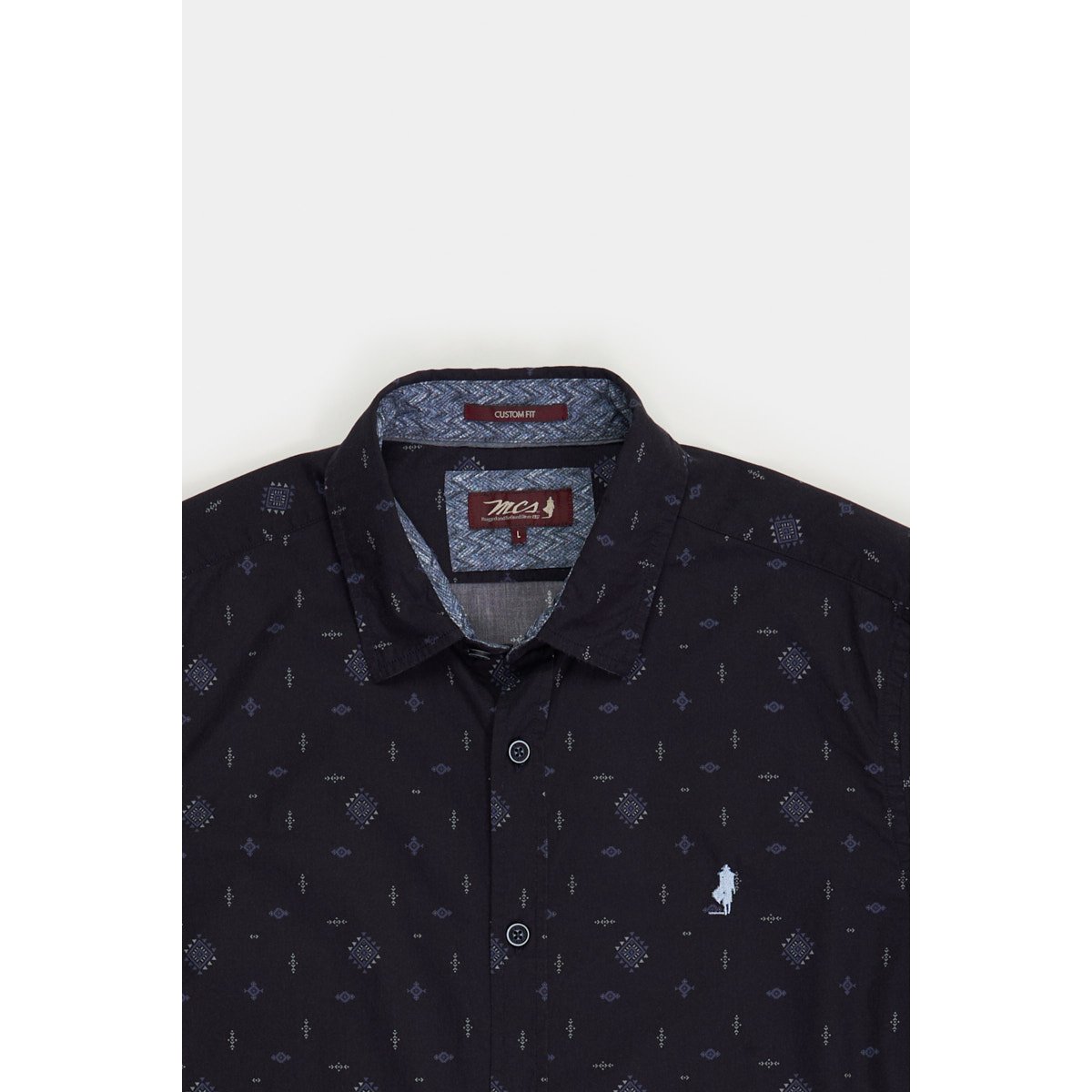 Chemise imprimée losanges éthniques bleu marine, MCS