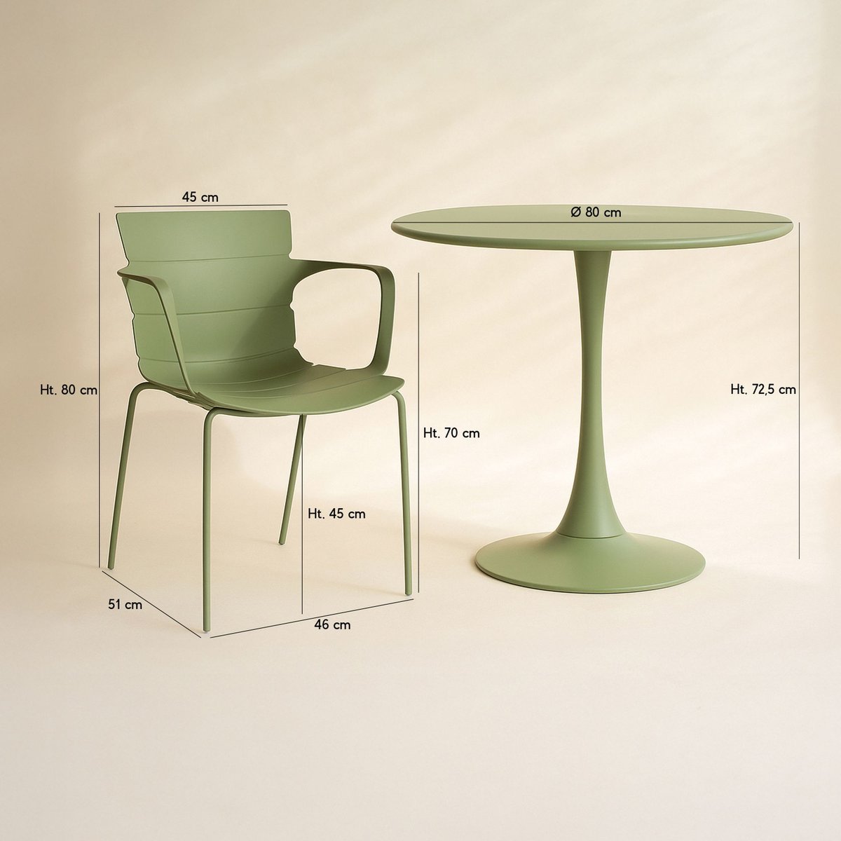 Salon de jardin table et 4 fauteuils en polypropylène et métal, MONTAUK vert, NOW'S HOME