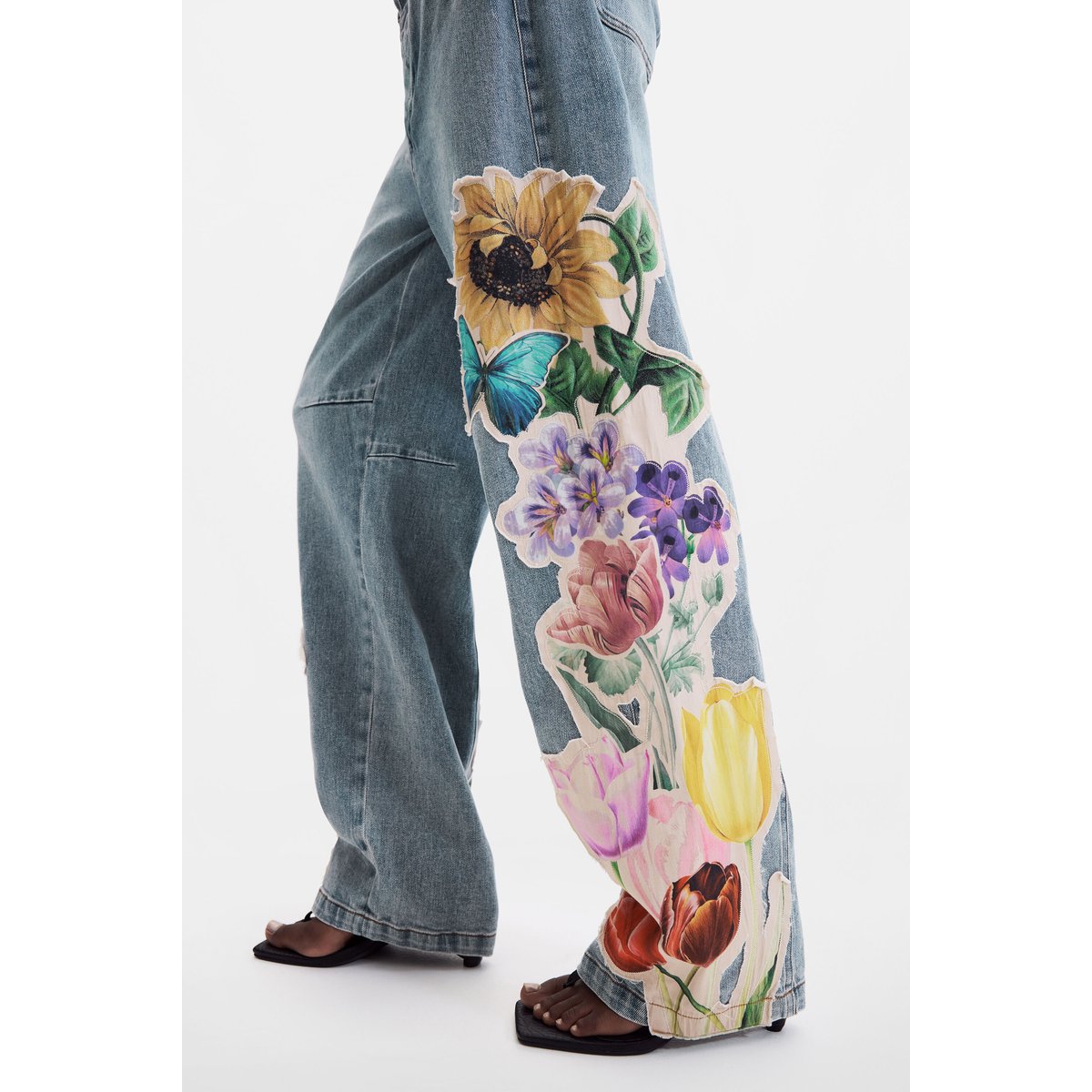 Jean imprimé à fleurs bleu clair, DESIGUAL