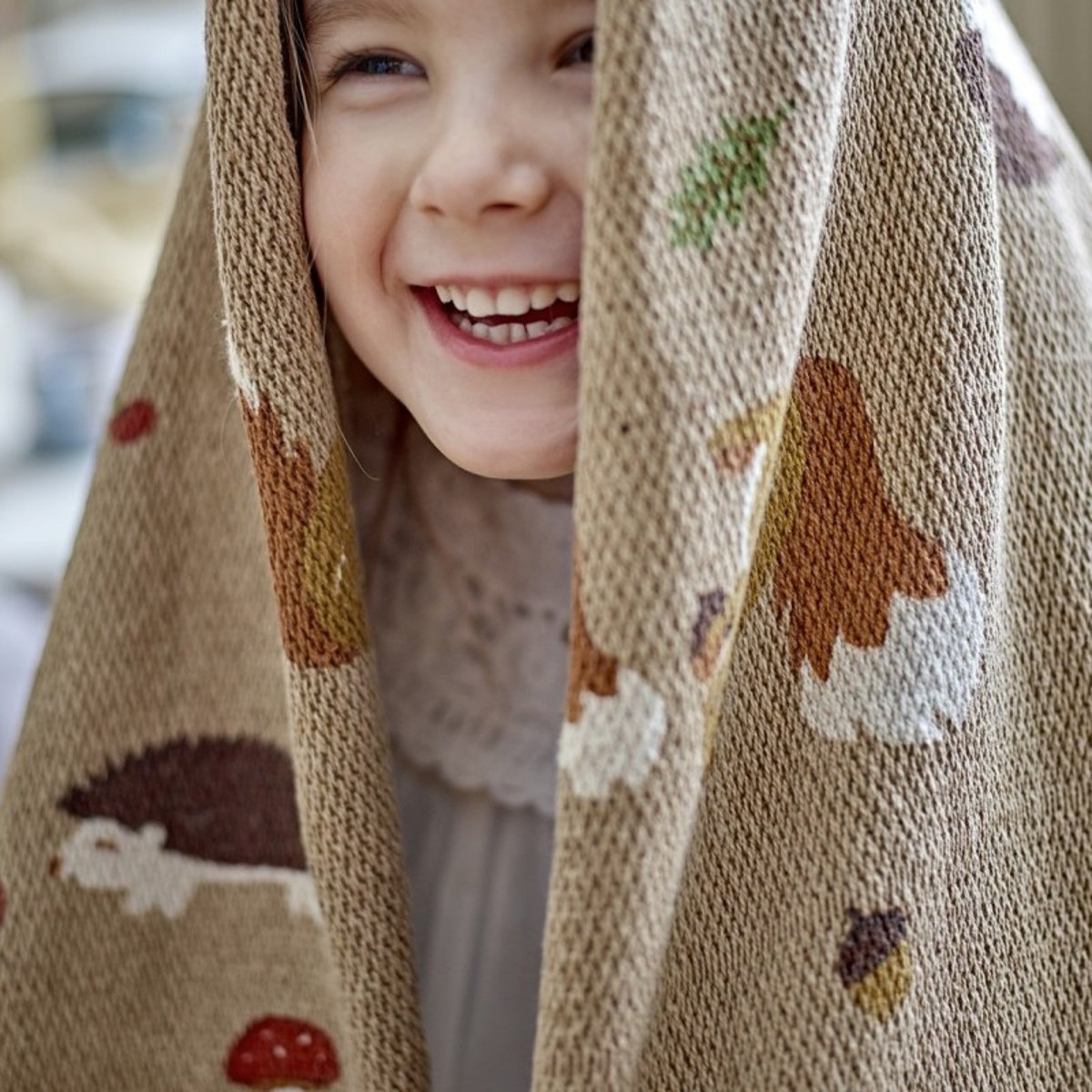 Plaid enfant coton recyclé Fall marron clair, BLOOMINGVILLE
