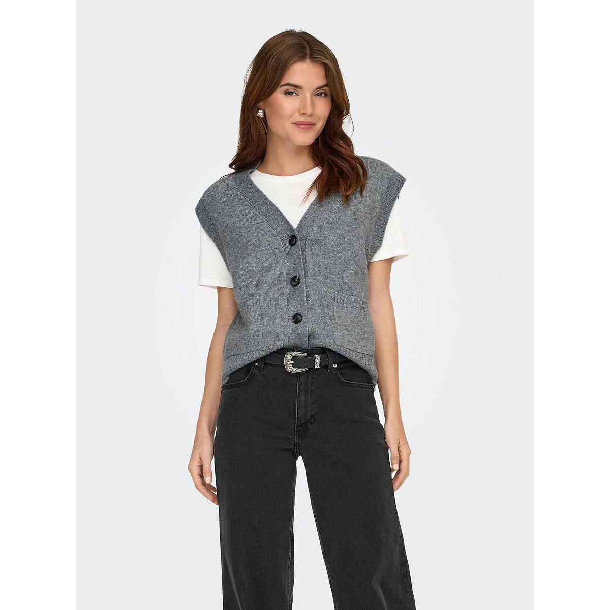 Gilet sans manches col v gris, JDY