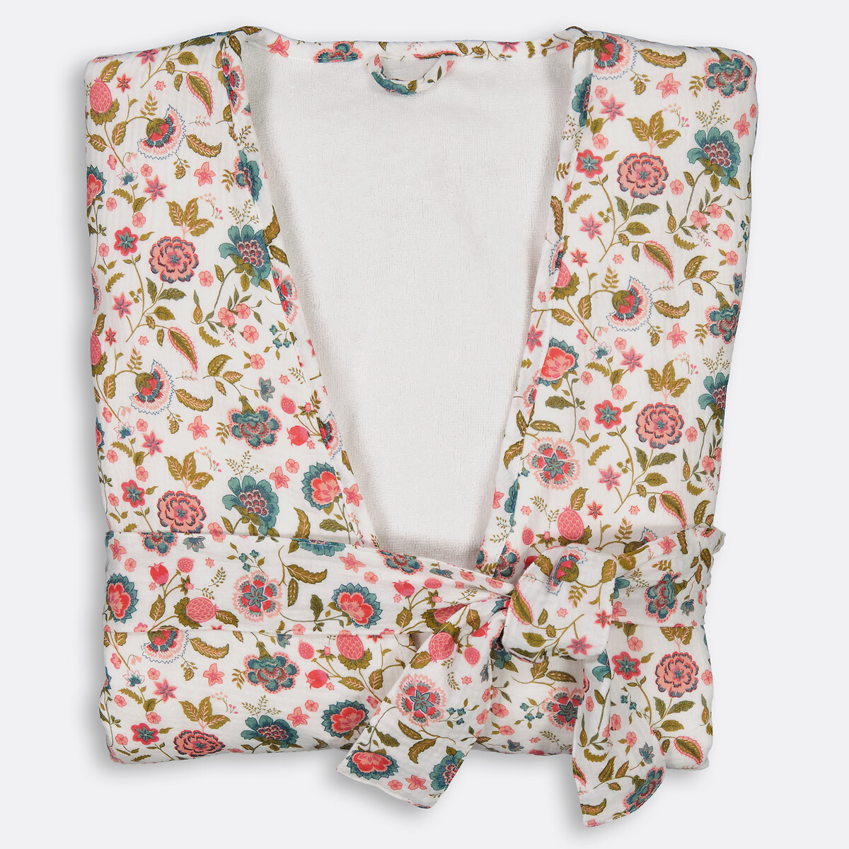 Peignoir kimono gaze coton doublée éponge, Shirley imprimé fond écru, LA REDOUTE INTERIEURS