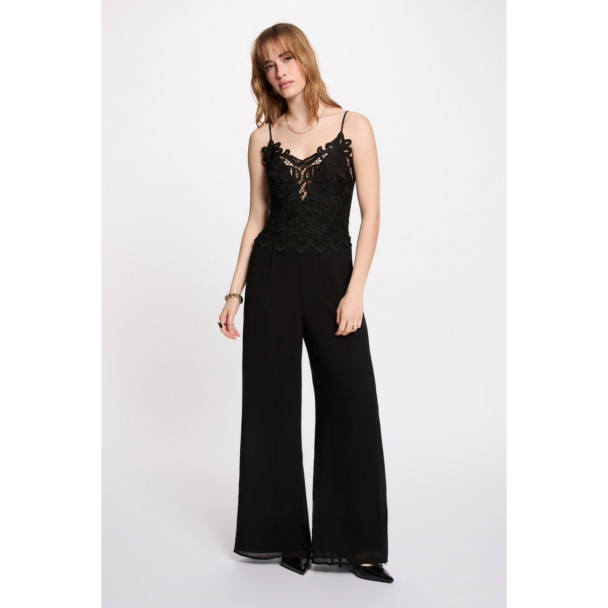 Combinaison dentelle col v noir, MORGAN