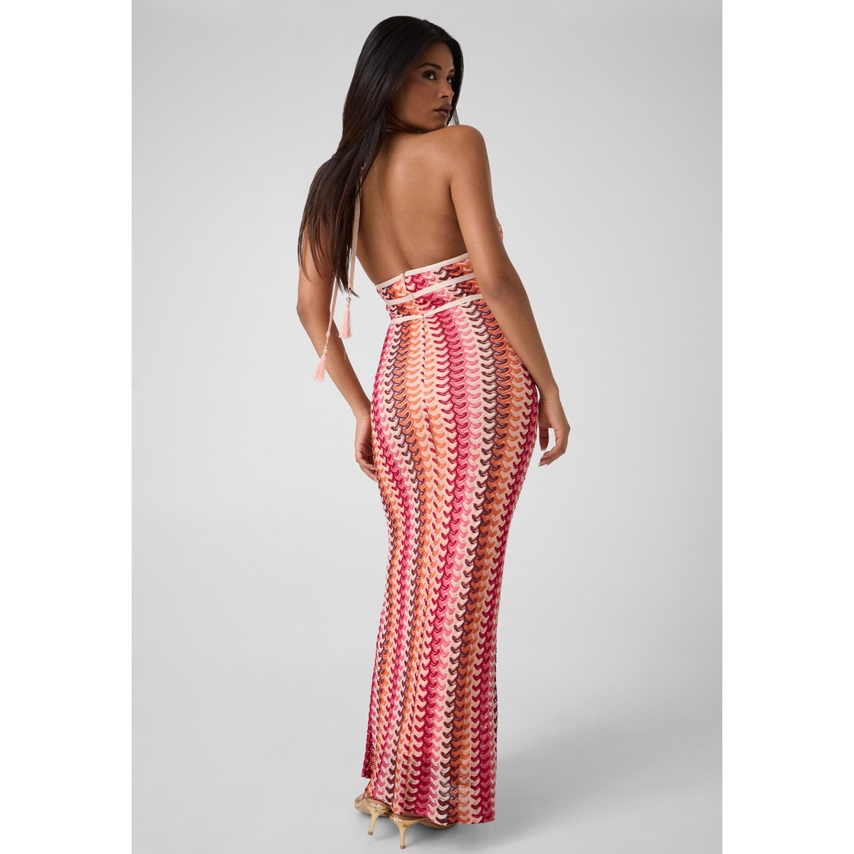 Robe Longue Bodycon Maille rose multi, GUESS