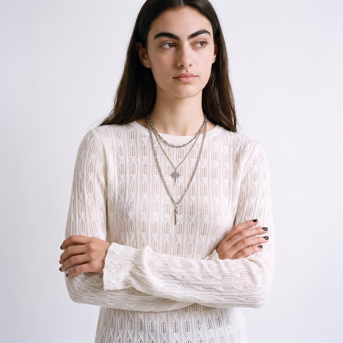 Pull en maille fantaisie avec poignets élastiques à finition volantée FLAIA blanc cassé, ARTLOVE