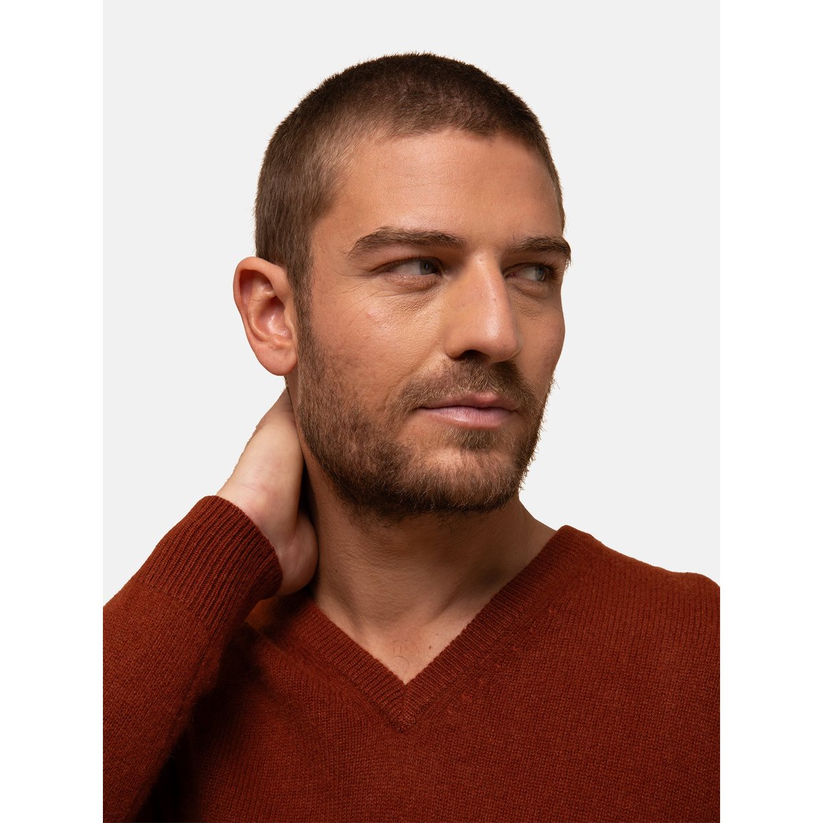 Pull Col V 4 Fils Écureuil Nathan marron, JUST CASHMERE