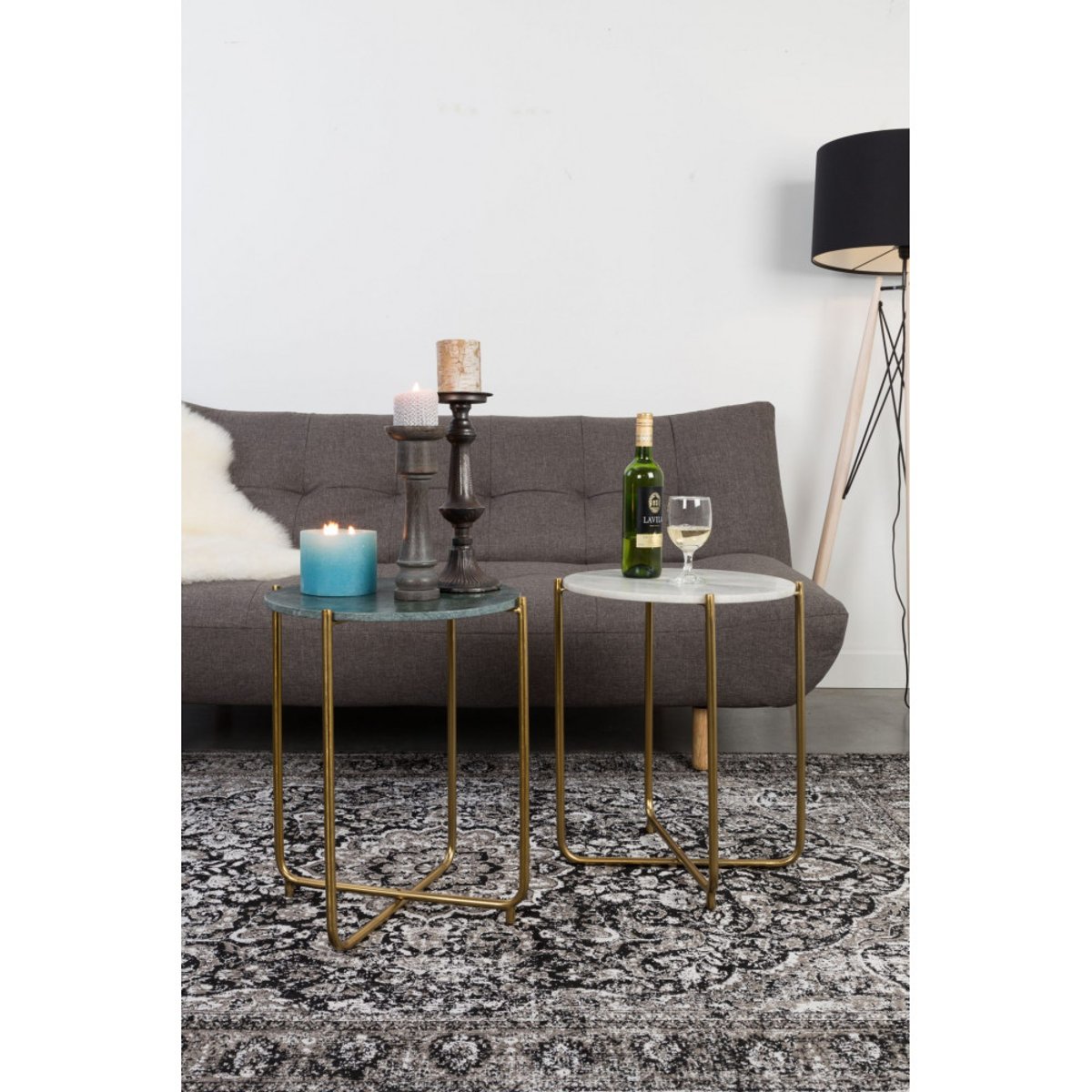 Table d'appoint marbre et laiton- TIMPA blanc craie, DRAWER