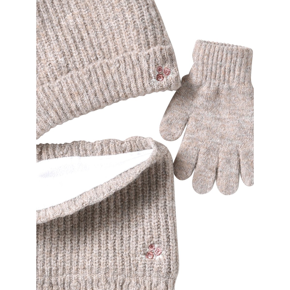 Ensemble tricot bonnet, snood et gants beige, VERTBAUDET