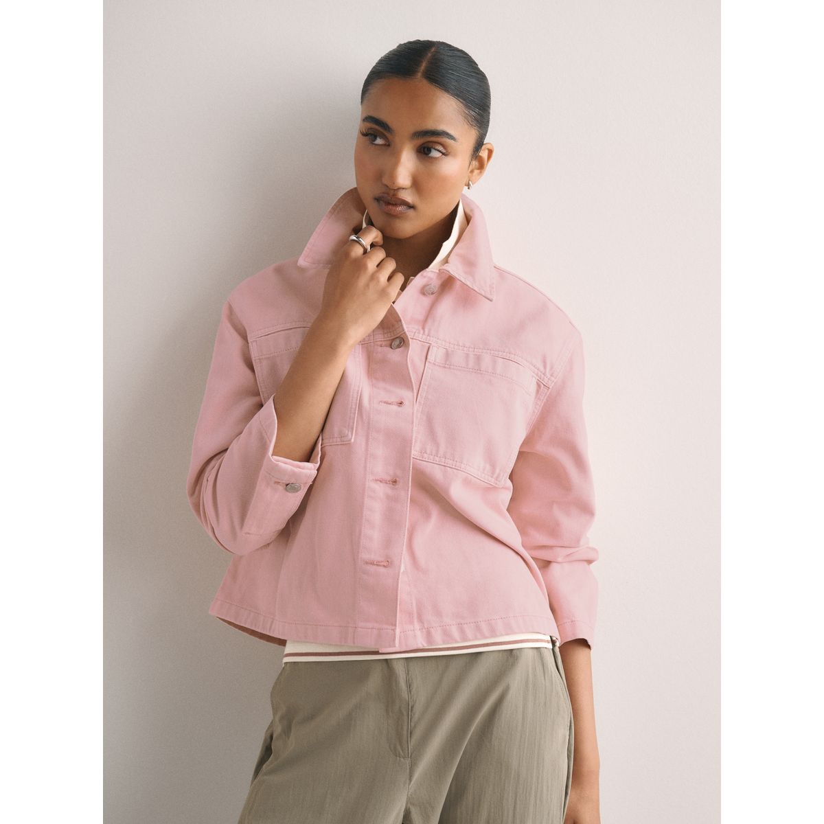 Veste en jean coupe carrée rose, NEXT