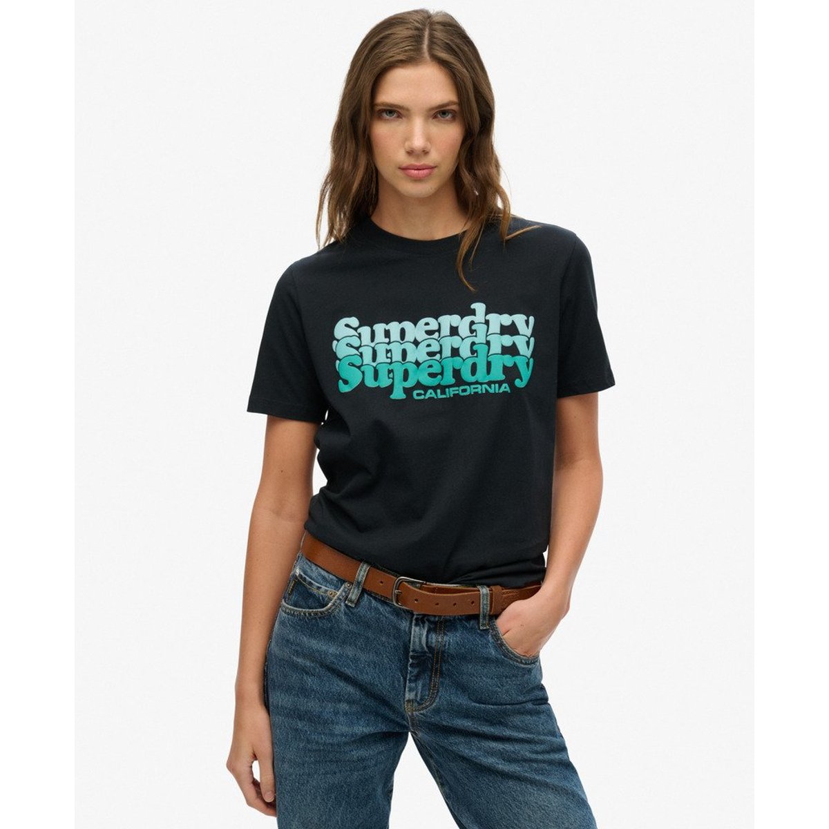 T-shirt Stacked noir de jais, SUPERDRY
