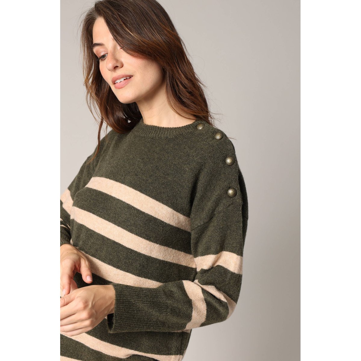 Robe pull marin à boutons fantaisie NANCY dark khaki, DEELUXE