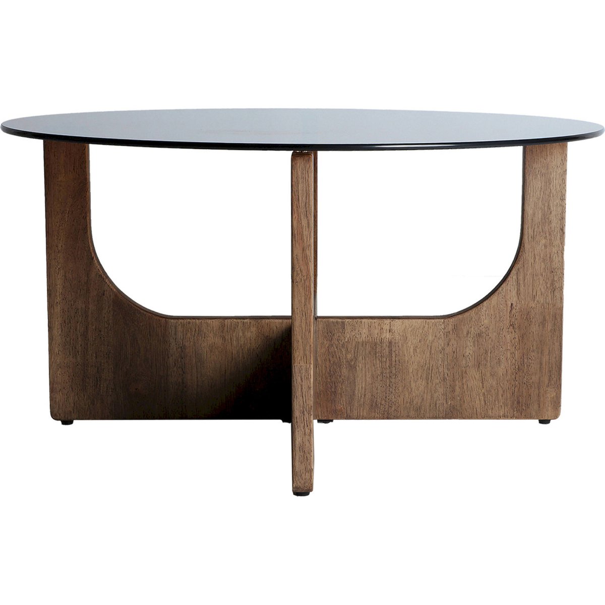 Table basse ronde bois collection lubeca marron et verre brun fumé, RECOLLECTION
