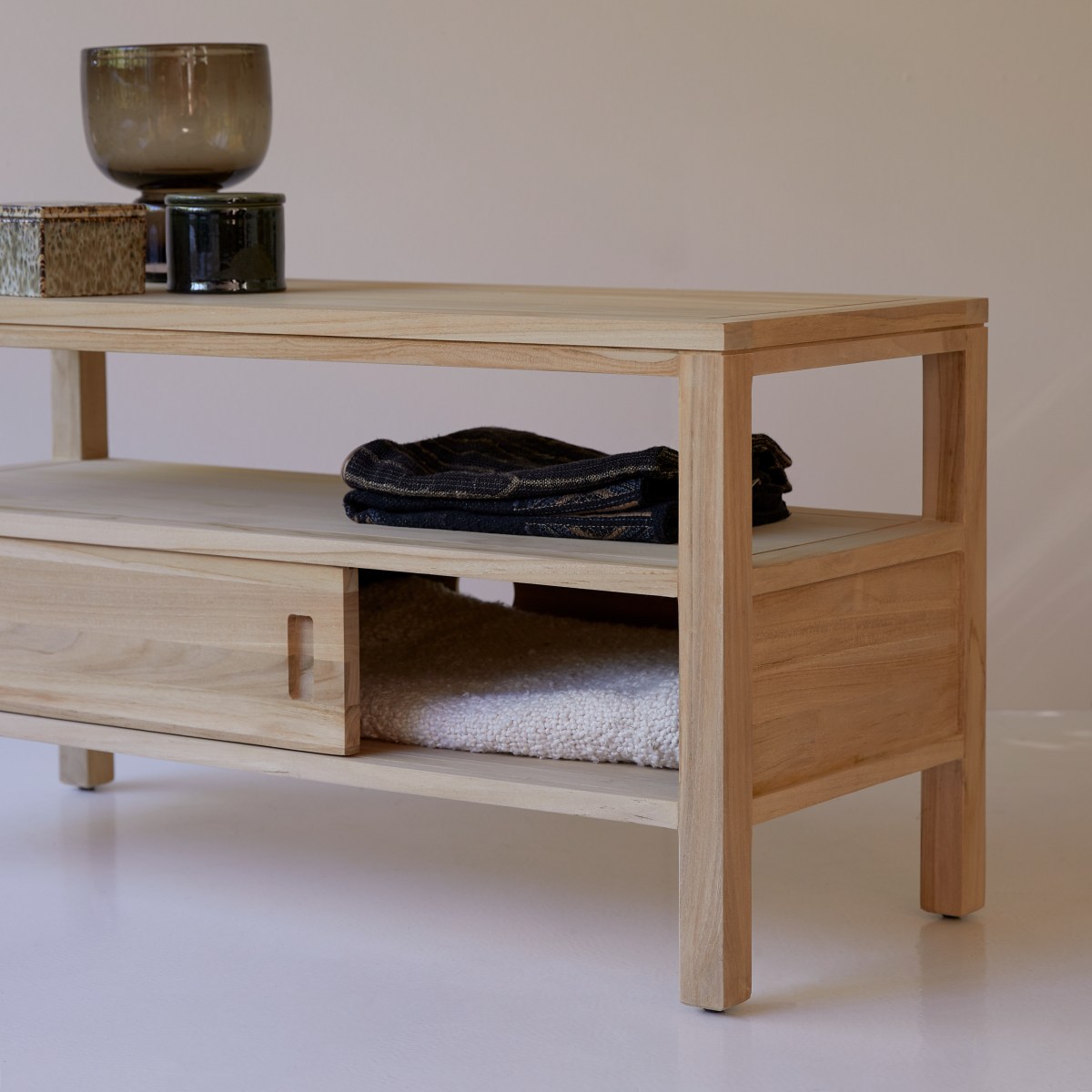 Meuble Hi-FI, TV en Teck massif, ANTON naturel, TIKAMOON