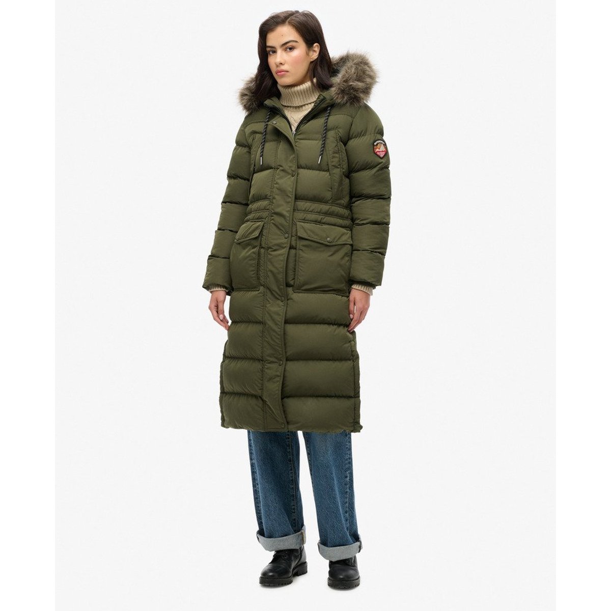 Manteau long en imitation fourrure Everest kaki militaire, SUPERDRY