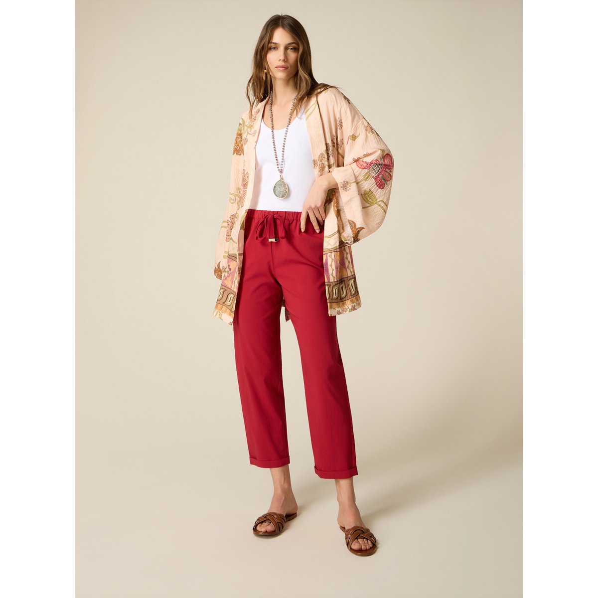 Pantalon cropped rouge, OLTRE