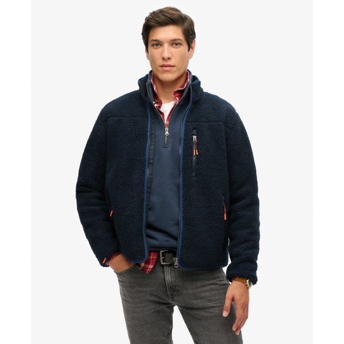 Polaire sherpa zippée bleu marine éclipse, SUPERDRY