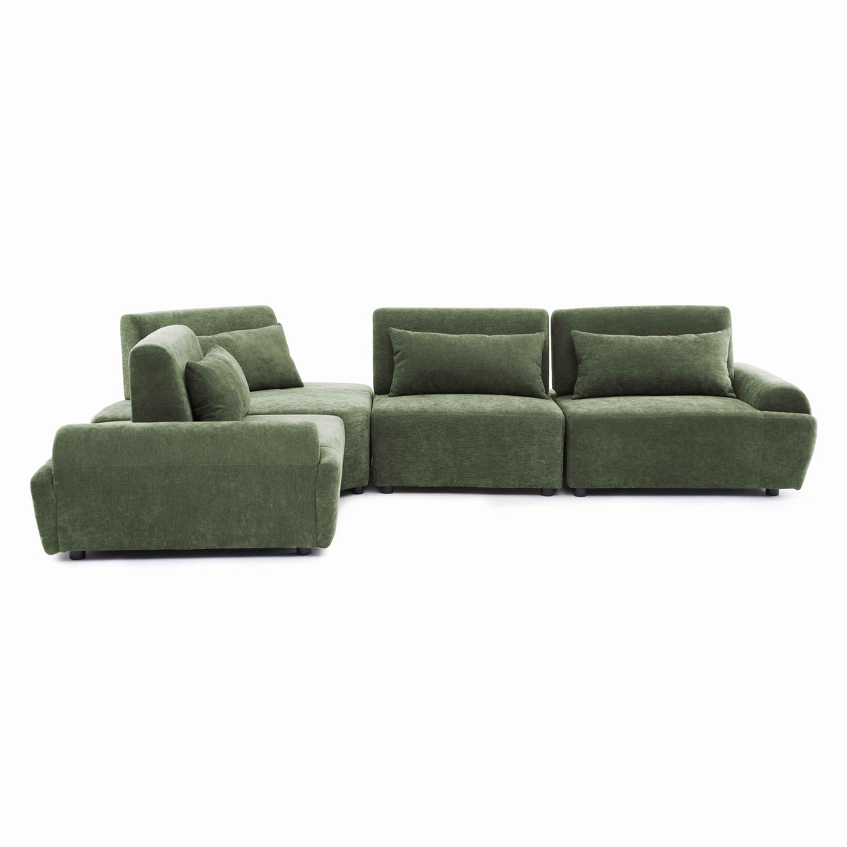 Canapé modulable d'angle 4 places en tissu avec coussins dossier ajustable, CALLISTO vert, OVIALA