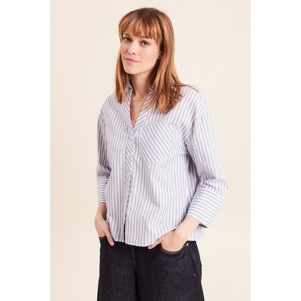 Chemise manches 3/4 bleu, BREAL