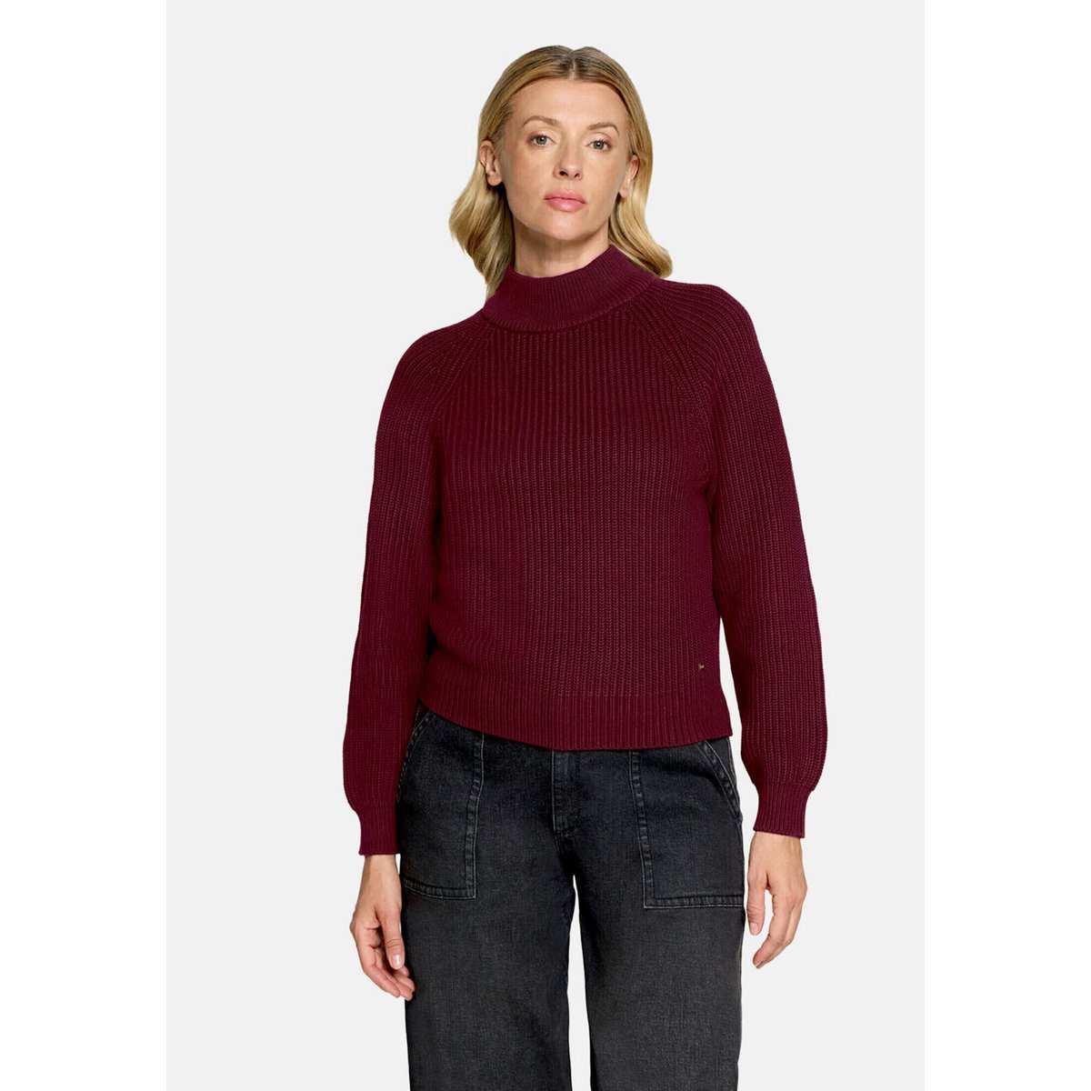 Pull-over en maille à bordures côtelées fall burgundy, BETTY & CO