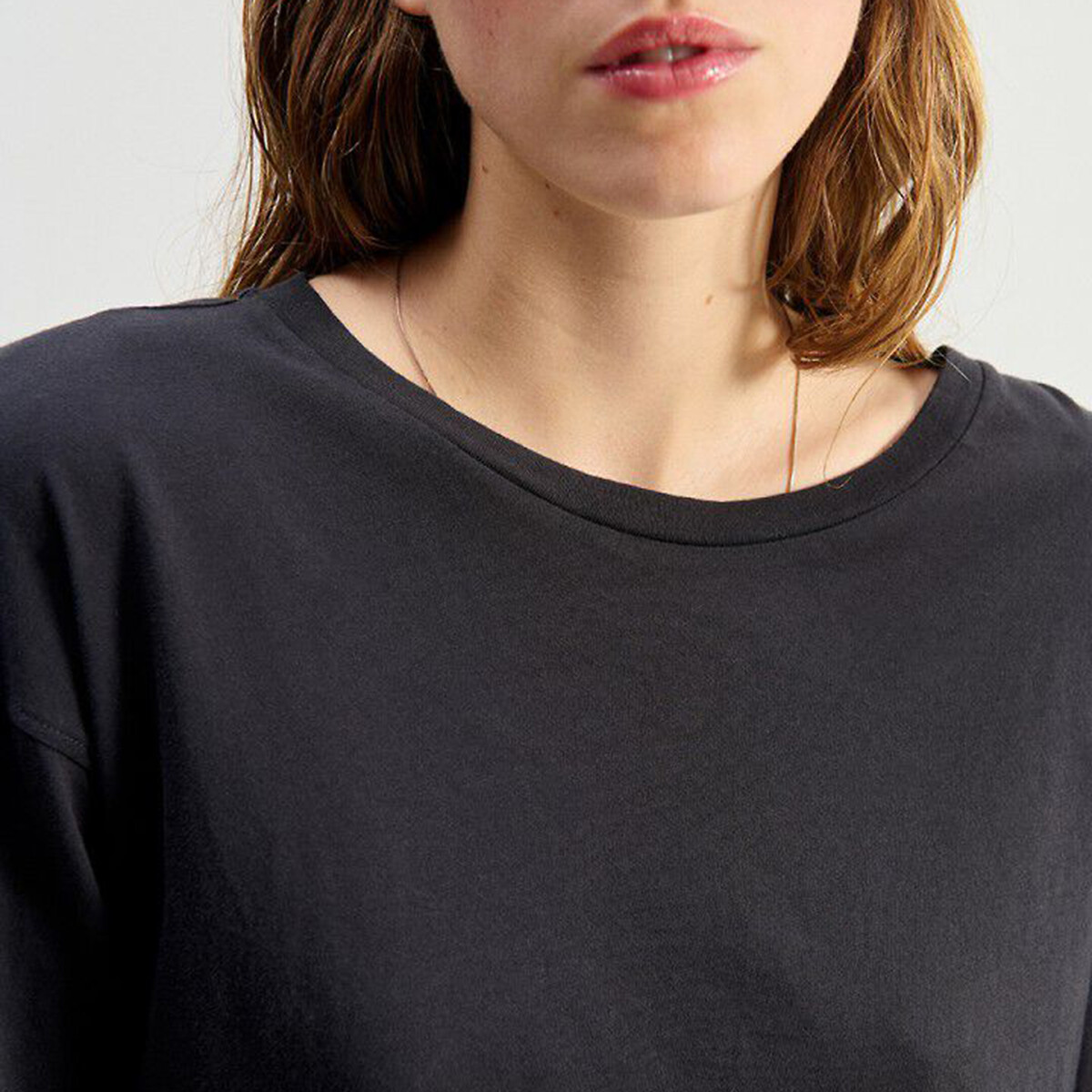 Apoly Crew Neck T-Shirt with Long Sleeves carbon, AMERICAN VINTAGE