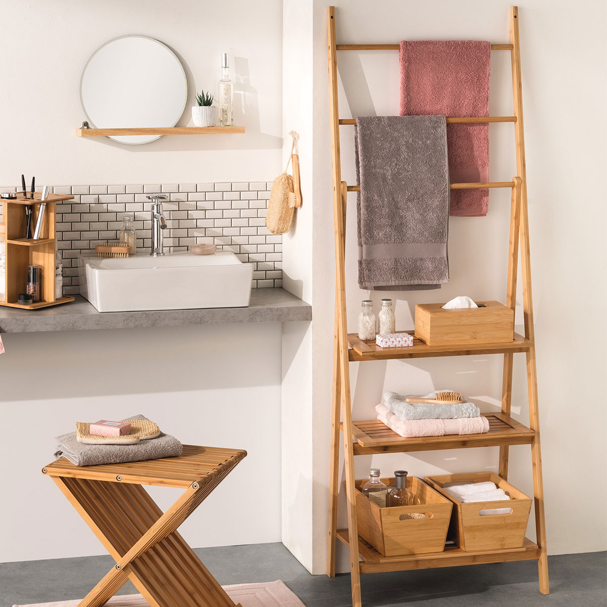 Étagère porte-serviettes 3 niveaux marron, 5FIVE SIMPLY SMART