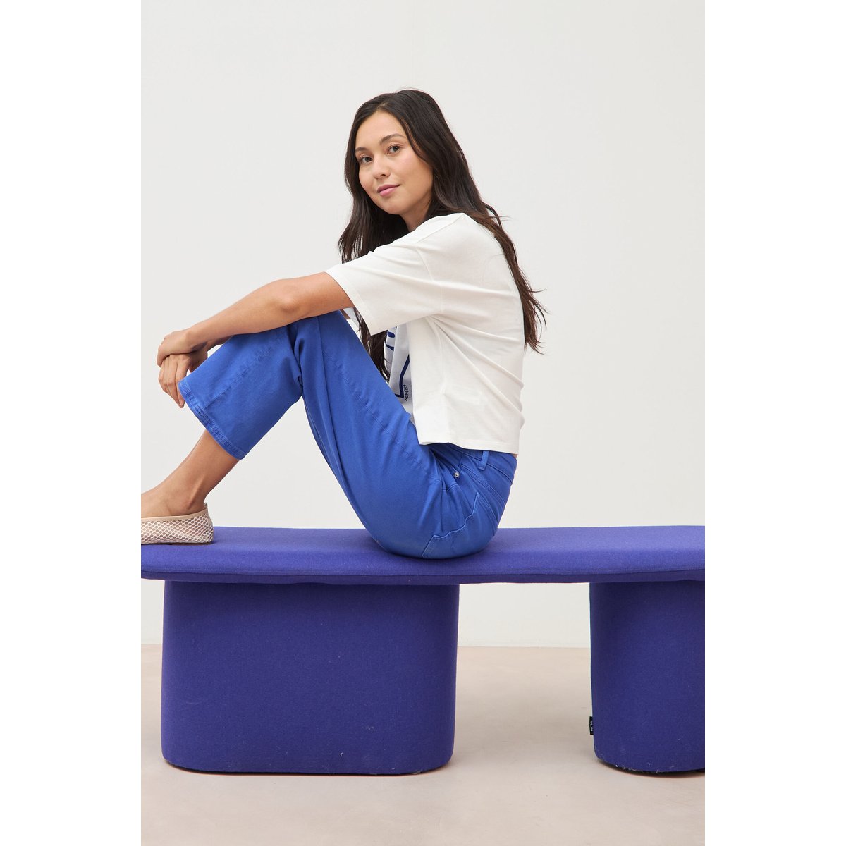 Pantalon straight taille haute bleu electrique, BONOBO