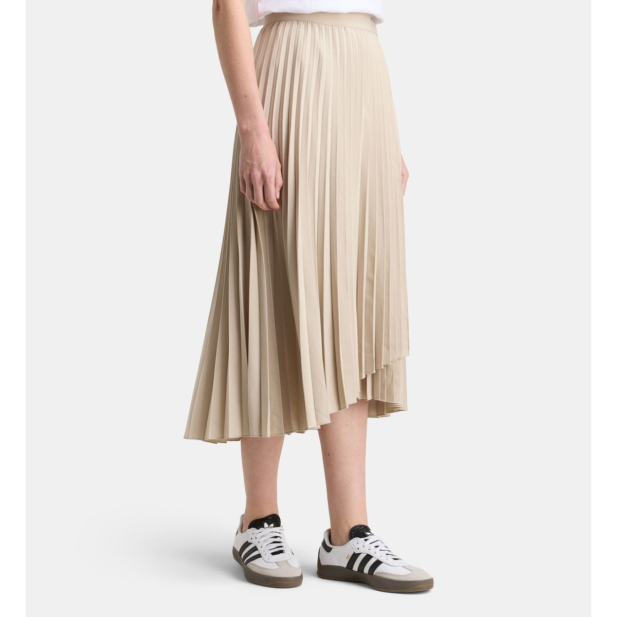 Jupe portefeuille rare plissée asymétrique beige clair, GALERIES LAFAYETTE