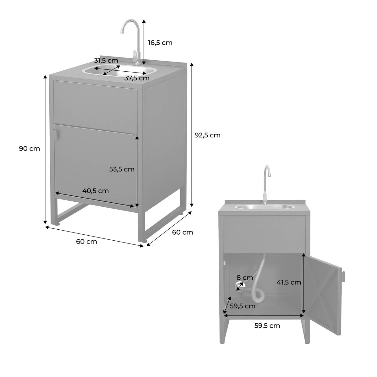 Module de cuisine extérieure acier évier et 1 porte L60cm KEA noir, SWEEEK