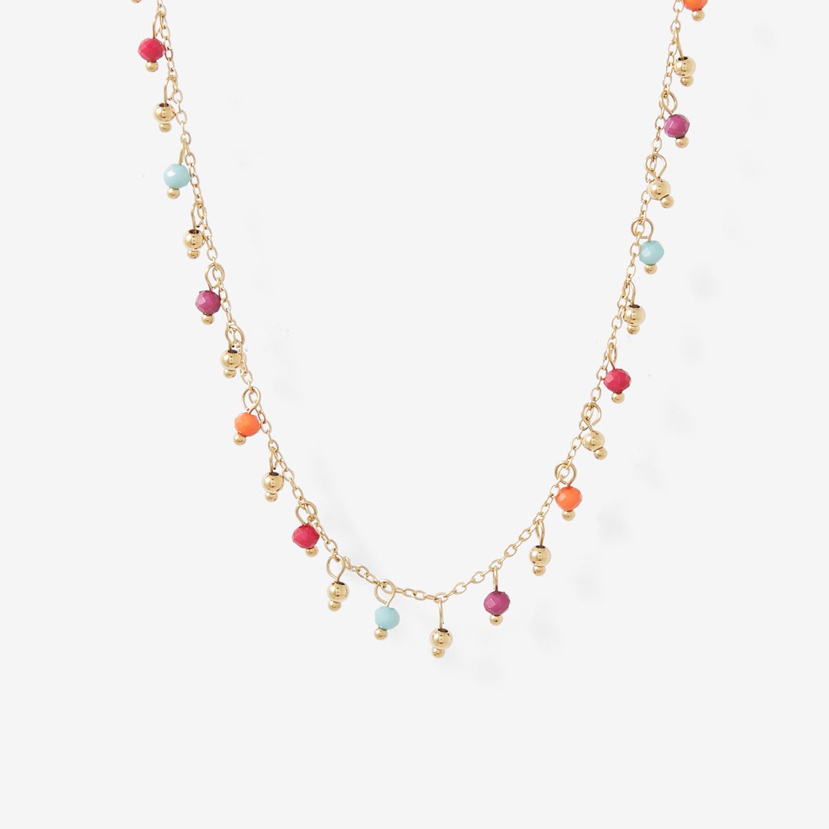 Collier perles à facettes multicolores en acier inoxydable doré, BALABOOSTE