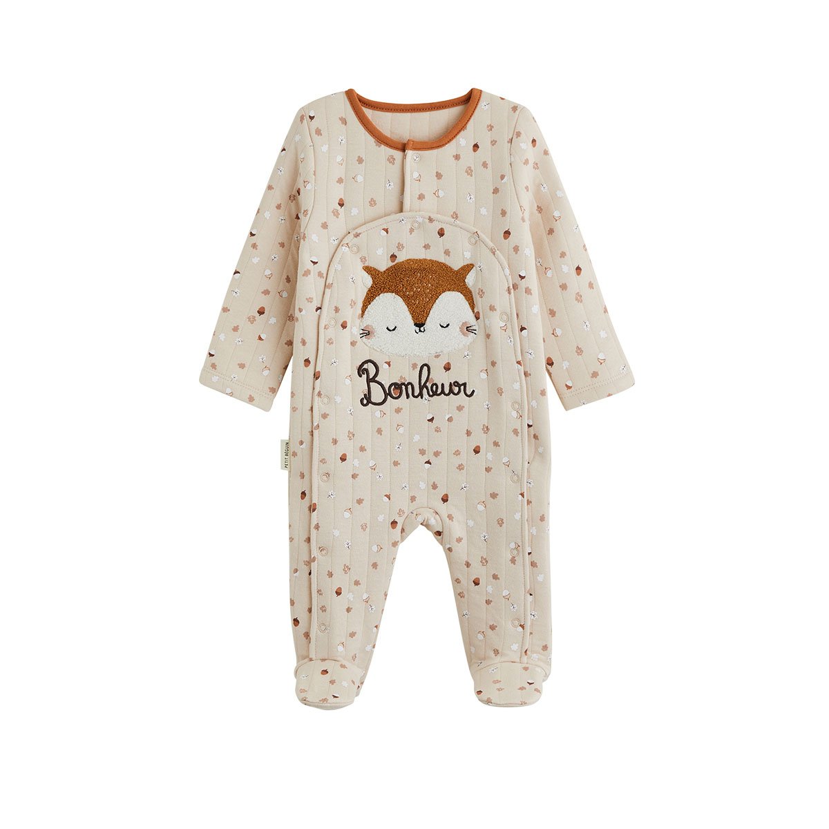 Pyjama bébé matelassé ouverture pont Caramel ecru, PETIT BEGUIN