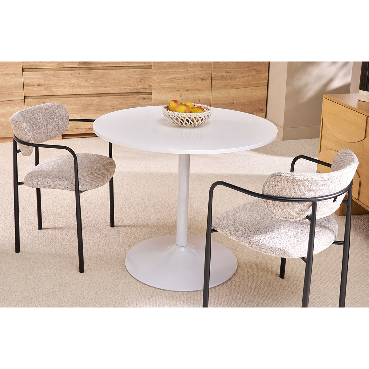 Table à manger design ronde D90 cm CALISTA blanc, MILIBOO