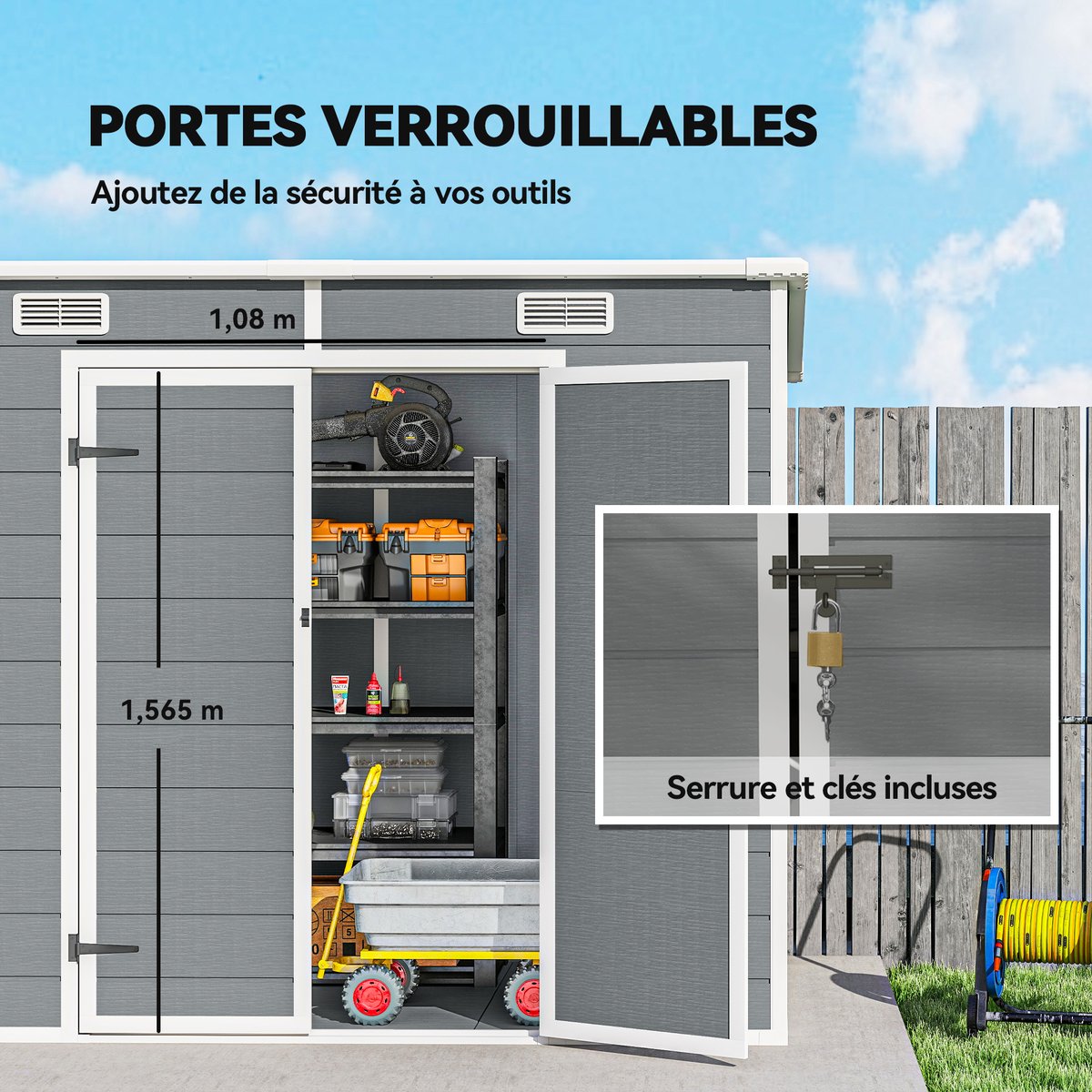 Abri de jardin Aluminium Gris gris, OUTSUNNY