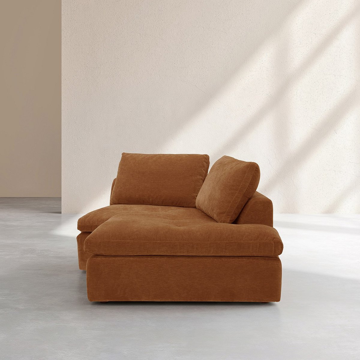 Méridienne d'angle droit incurvée en tissu AMERIA marron, HABITAT