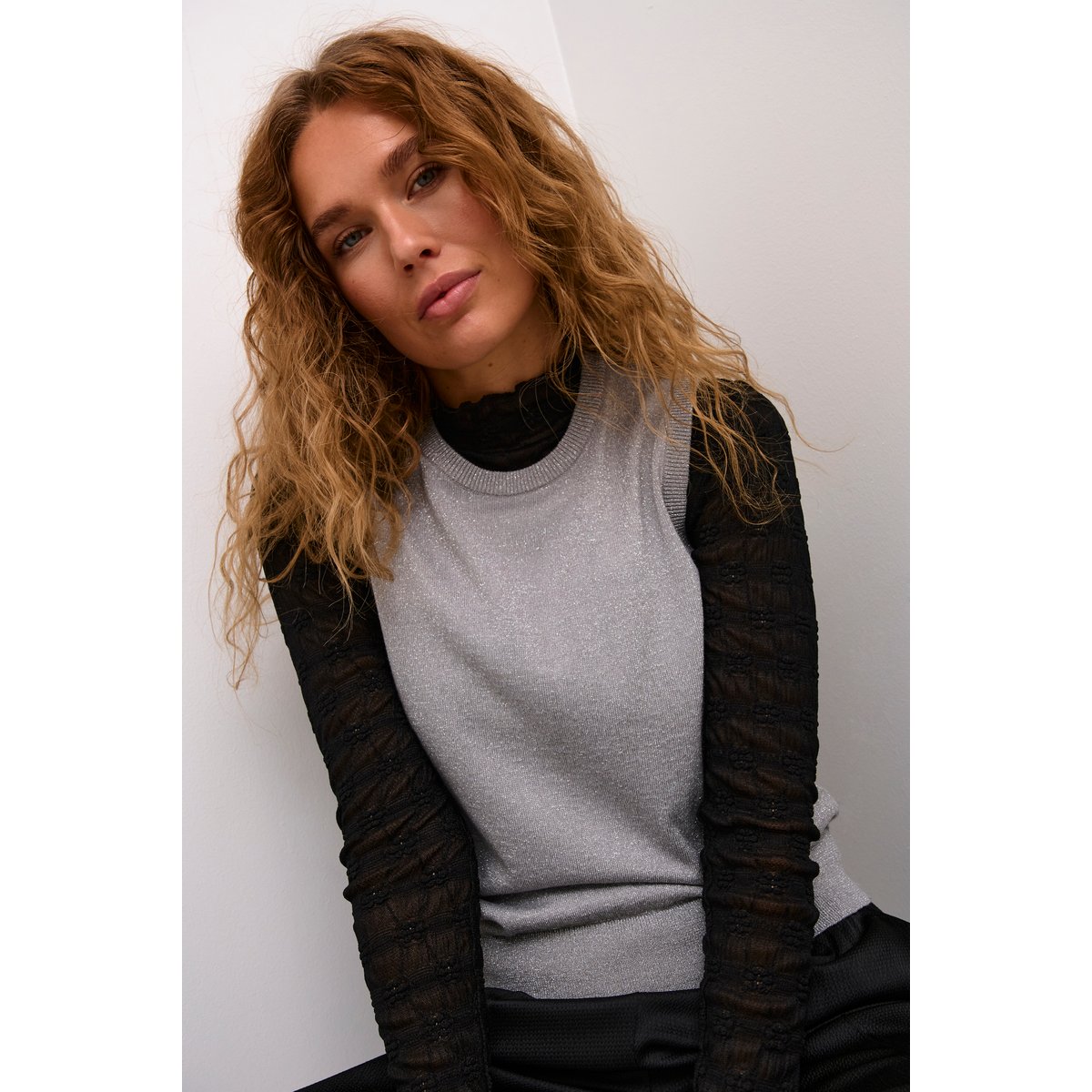 Knitted pullover gris argent grey silver metallic, KAFFE