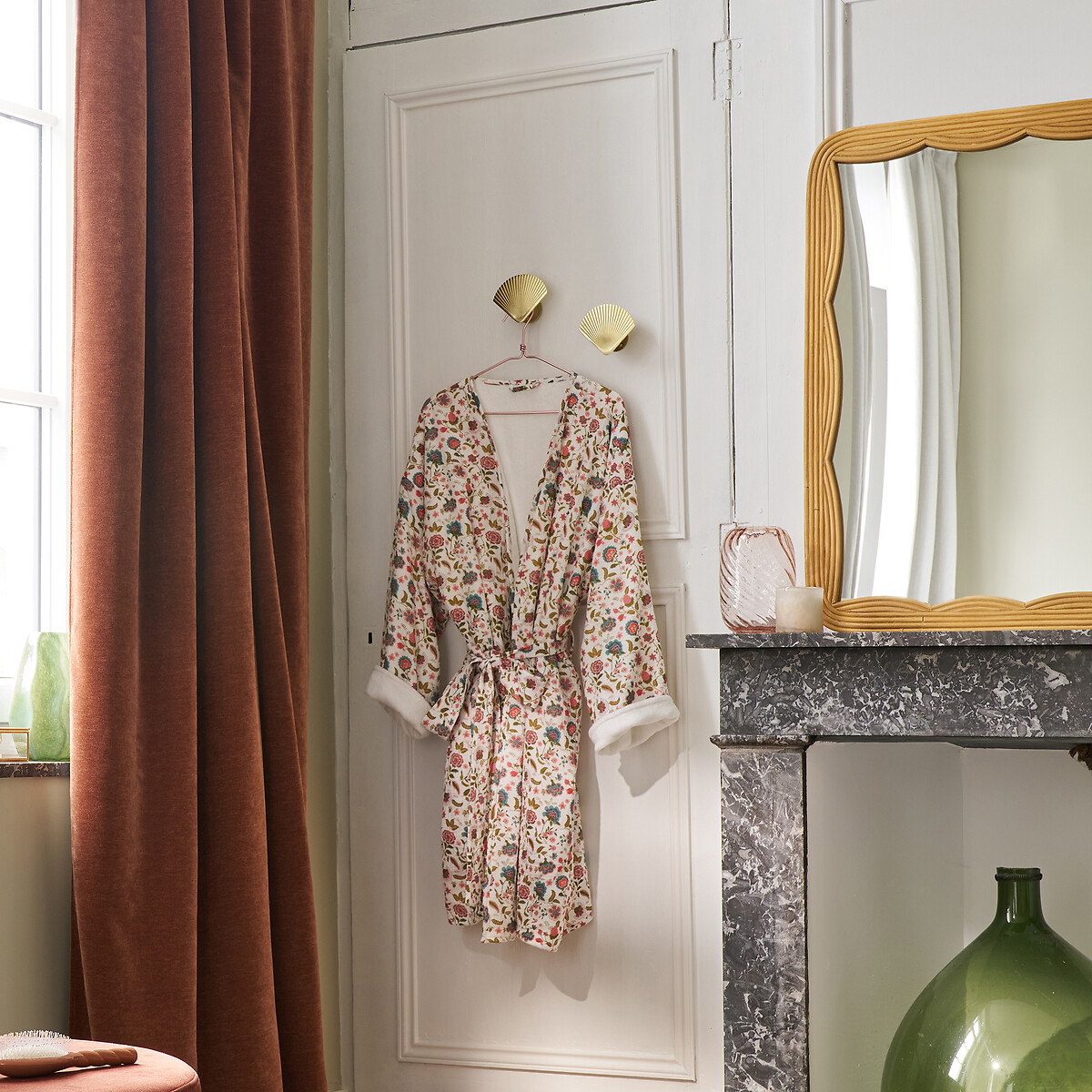 Peignoir kimono gaze coton doublée éponge, Shirley imprimé fond écru, LA REDOUTE INTERIEURS